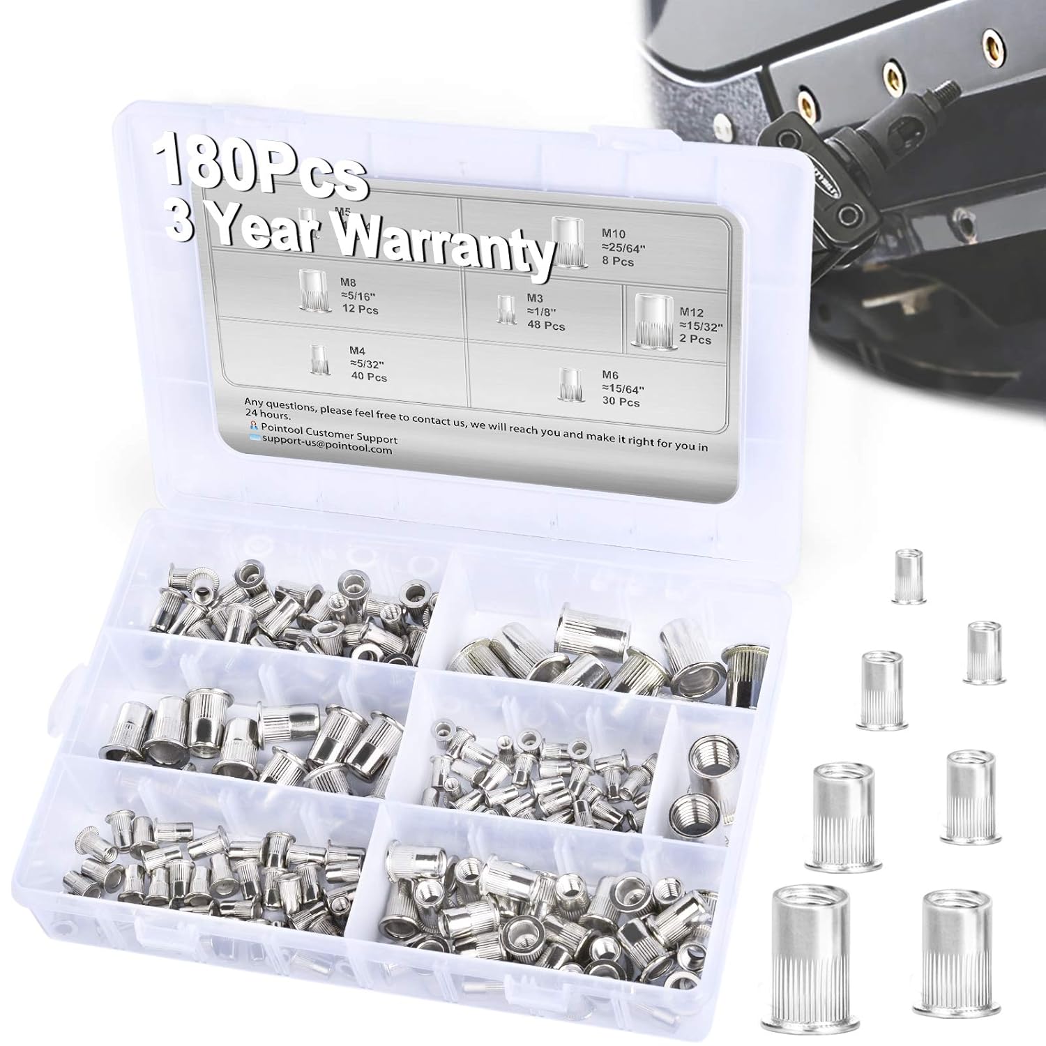 Rivet Nuts-180pcs Nutsert Kit Metric Rivnuts Nut Sert Kits, Metric Rivet Nut Kit, Nutsert Assortment Stainless Steel Threaded Insert |M3|M4|M5|M6|M8|M10|M12|
