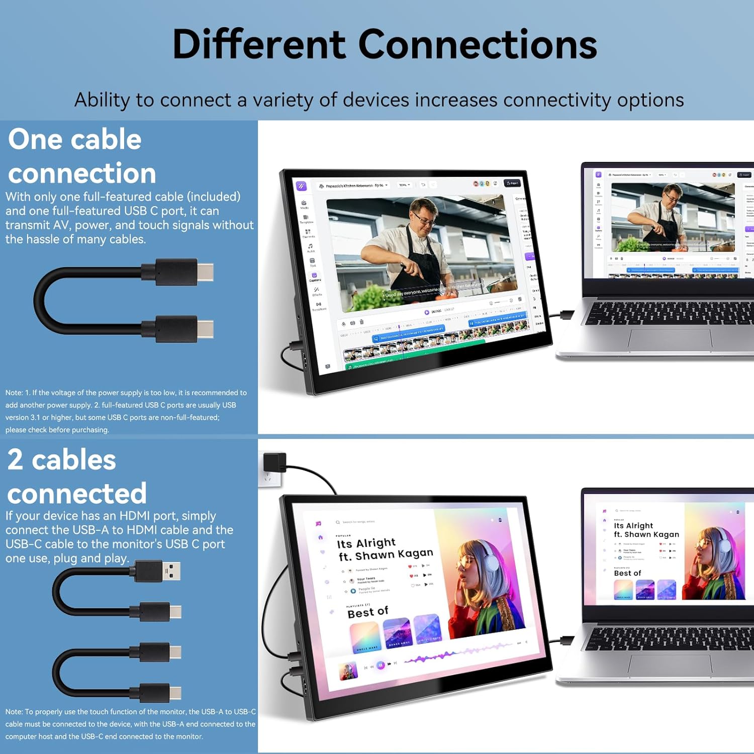 Portable Touchscreen Monitor 16 Inch 1920X1200P IPS Touch Screen Monitor with USB C HDMI Port, 350cd/m², External Monitors for Laptop PC Phones Computer PS4/5