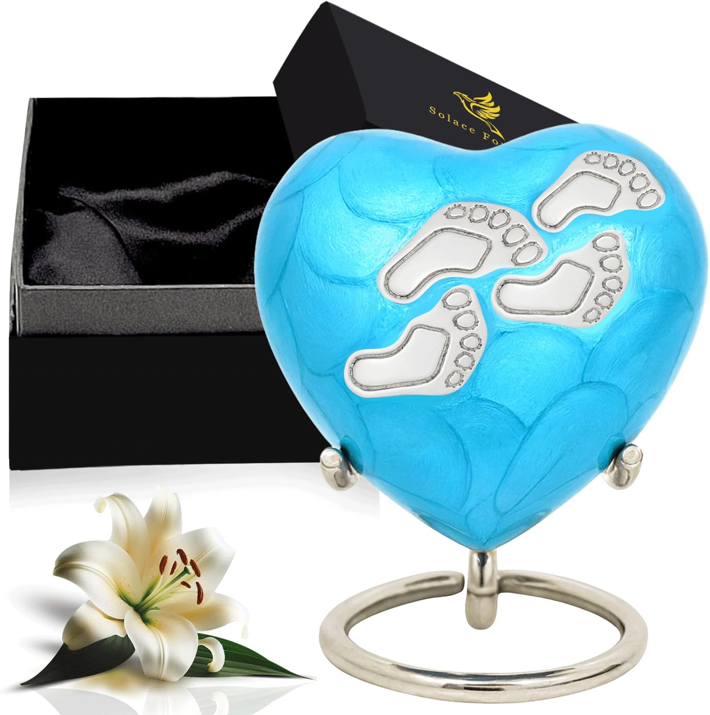 Baby Urns for Ashes Boy & Girl - Mini Urns for Baby Boy Ashes - Heart Shaped Keepsake Urn with Stand - Honor Your Loved One with Memorial Infant Urn (Blue, Small)