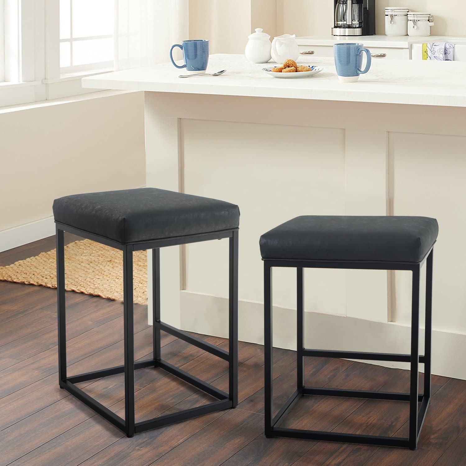Curated visual reference: Gallery Detail: Amazon Com Black Bar Stools Set Of 2 Faux Leather