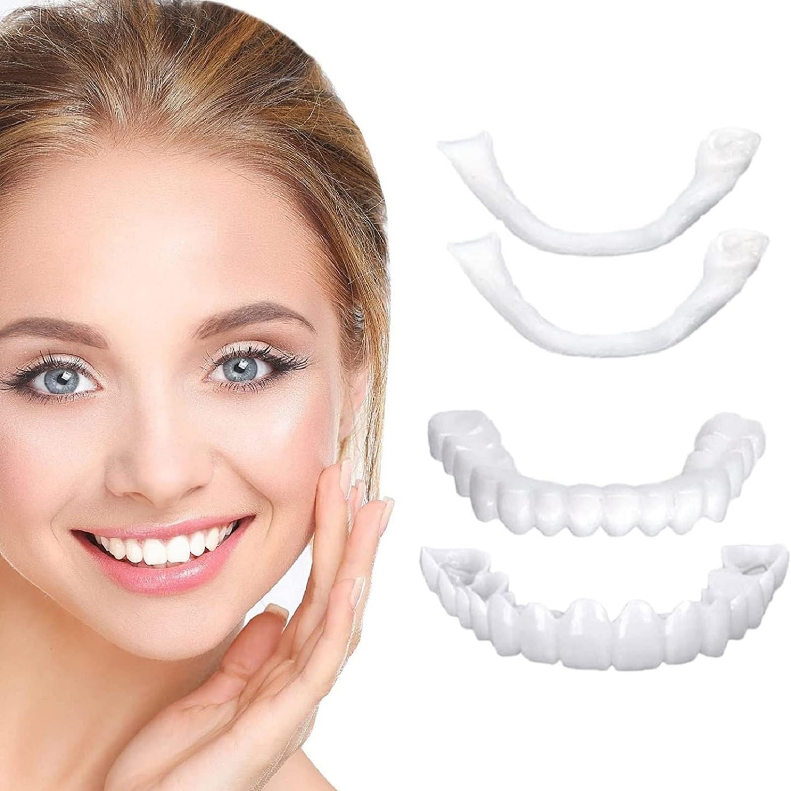 Buy 2PCS Fake Teeth, Cosmetic Denture Veneers for Upper and Lower Jaw, Natural Shade Fake Veneer