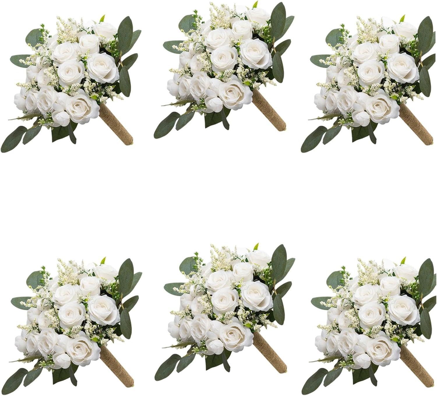 Meldel Ivory Bridesmaid Bouquet Set of 6, White Wedding Bouquets for Bridesmaids, 8.5 Inch Wedding Floral Arrangements Flowers Table Centerpieces Decor Artificial Flower Bouquet for Prom Party