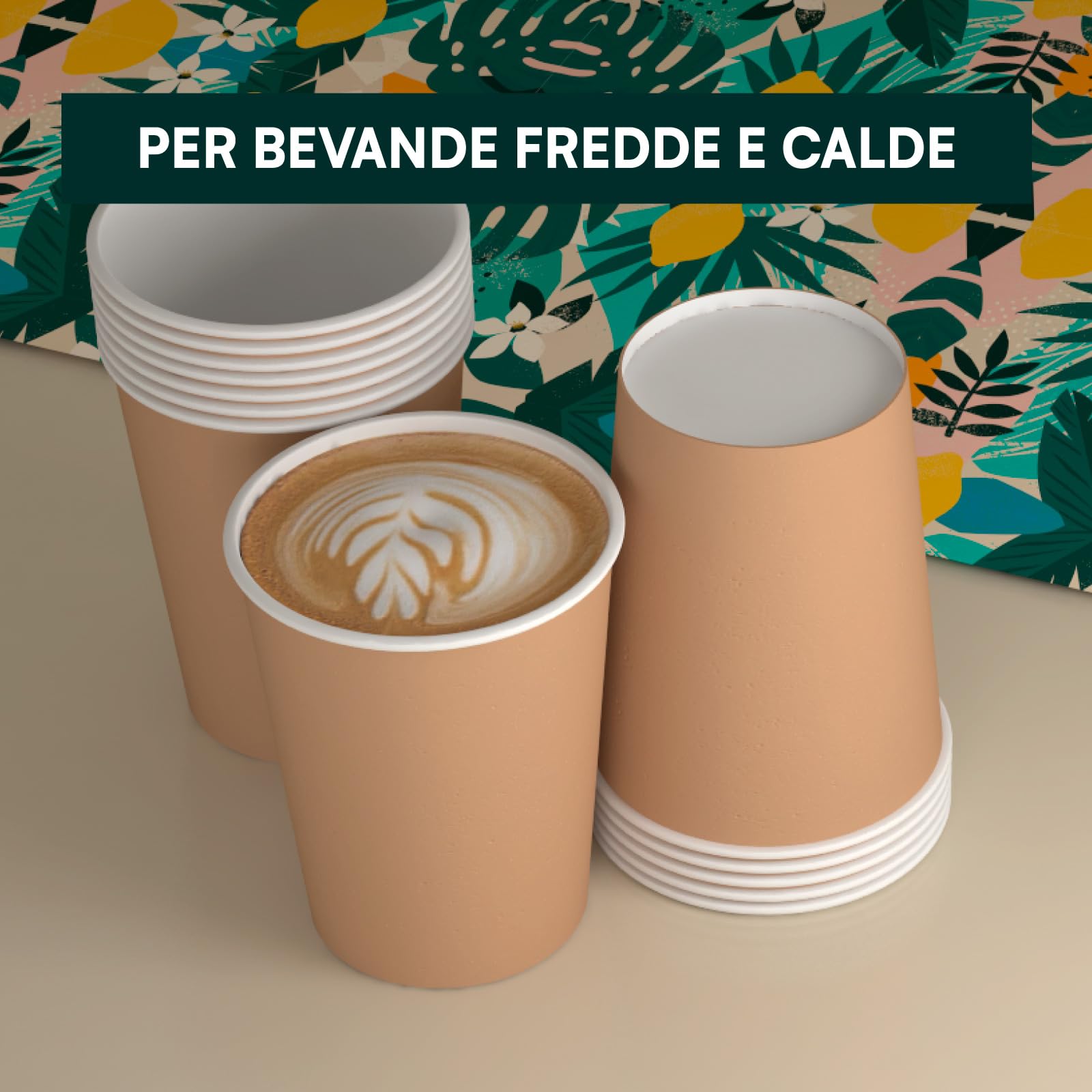 Baciato Caffè 800 vasos de papel color habana 240 ml ecológicos biodegradables desechables Made in Italy para llevar bebidas calientes y agua – Fabricado y envasado en Italia