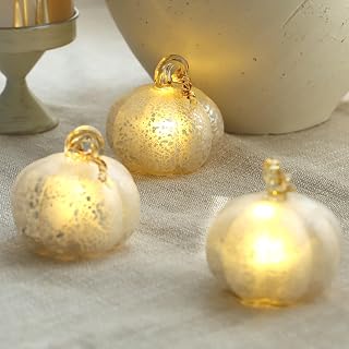 Set of 3 Small Glass Pumpkins with Lights