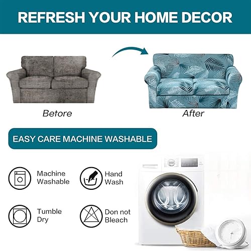 Miniatura 5 de KRFOONN Fundas de sofá de 3 piezas para sofá de 2 cojines, funda elástica para sofá biplaza con 2 fundas de cojín de asiento separadas, protector de