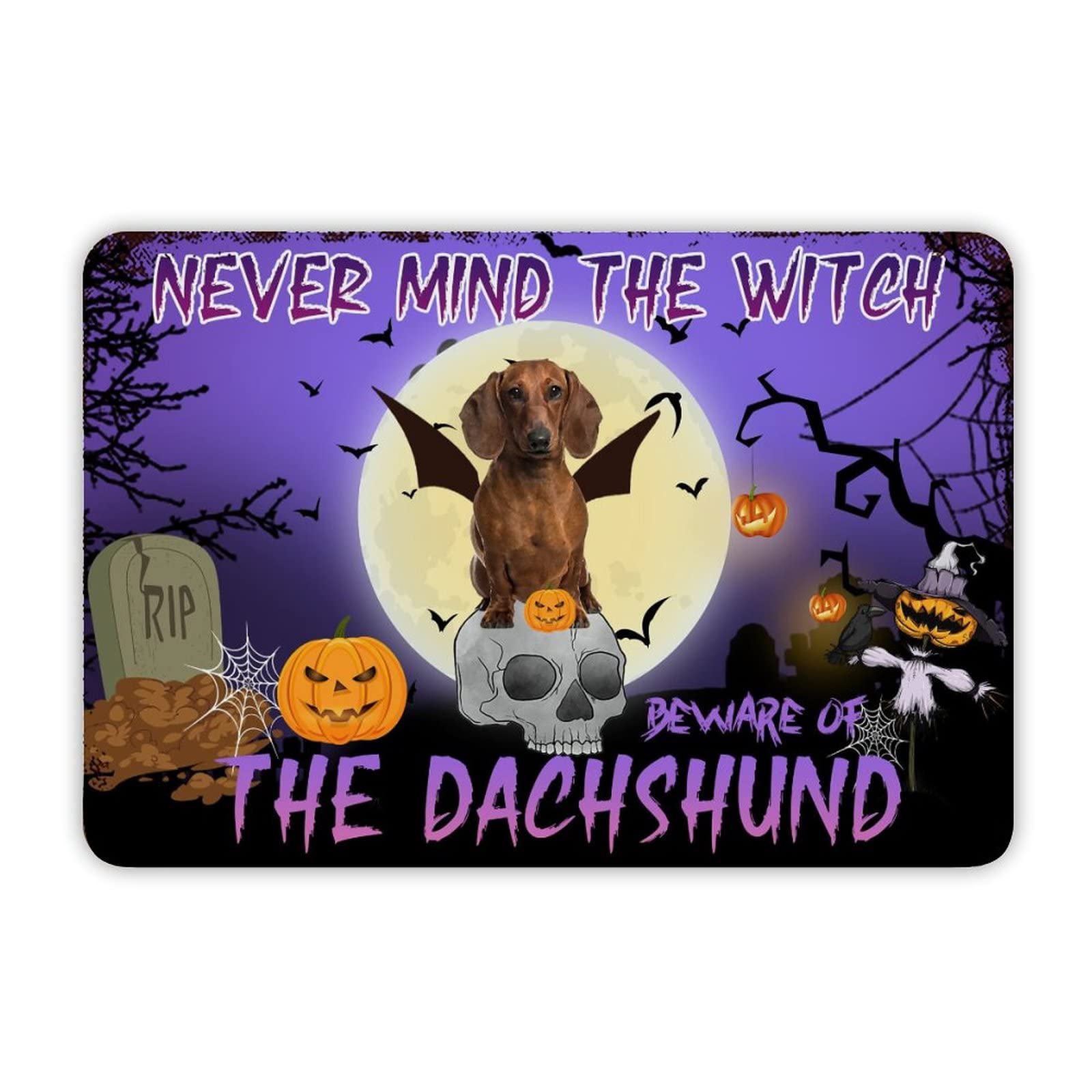 ENEDNATE Halloween Never Mind The Witch Beware of The Dog Aluminum Tin Sign 8"x12" Waterproof Vintage Metal Sign for School Office Classroom Gate Garage Garden Home Wall Decoration Housewarming Gifts