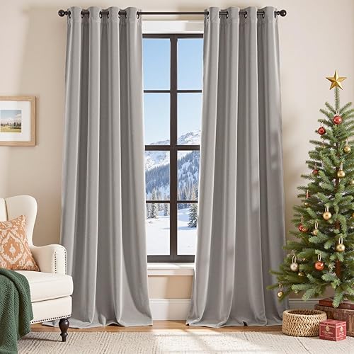 Miniatura 37 de Lazzzyt Cortinas de terciopelo para sala de estar gris, juego de 2 paneles de lujo suaves, cortinas con aislamiento térmico de 96 pulgadas de largo,