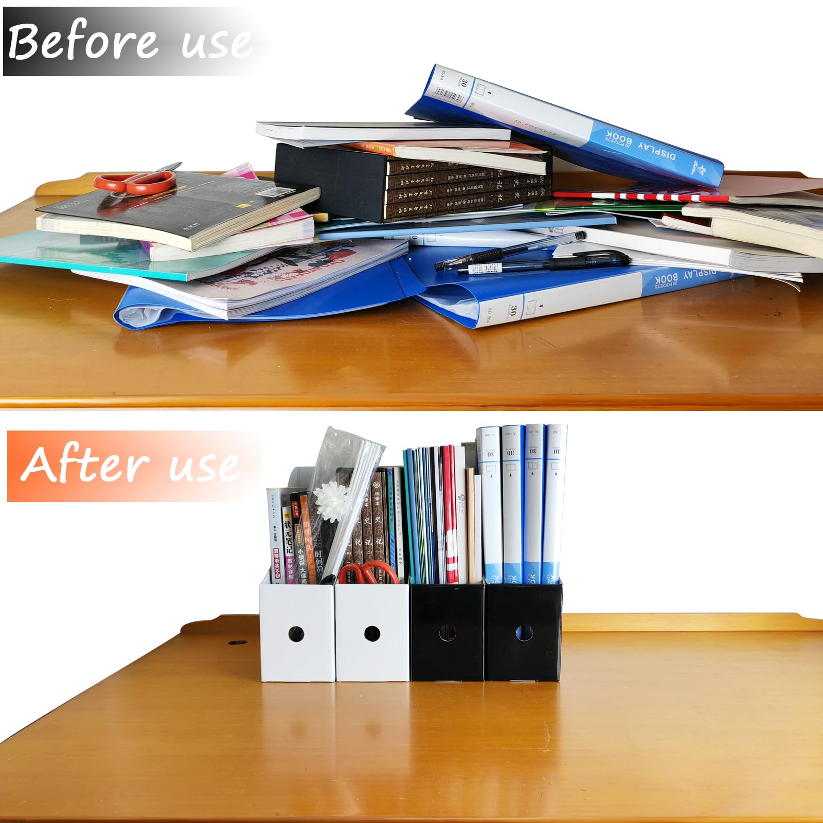 Limitliho 24 Stück Papp-Zeitschriftenhalter, Zeitschriftenhalter für Zuhause, Büro, Schreibtisch, 26,7 cm H × 26,7 cm L × 8,9 cm B Zeitschriftenaufbewahrungsbox (12 Stück weiß und 12 Stück schwarz)