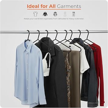Plastic Coat Hangers, 25 Pack - Adult Black Strong Clothes Hangers For Clothes, Durable With Hooks For Space-Saving, Lightweight, Non-Slip, Slim Design For Trousers, Shirts & Suits