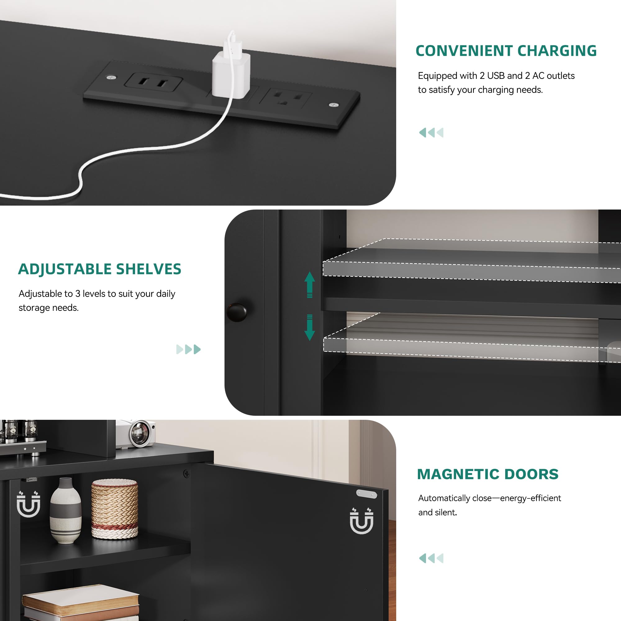 YITAHOME 70" TV Stand with Mount for TVs up to 75/80 Inches, Entertainment Center with Power Outlet & LED Lights, Modern TV Console for Living Room (Black)