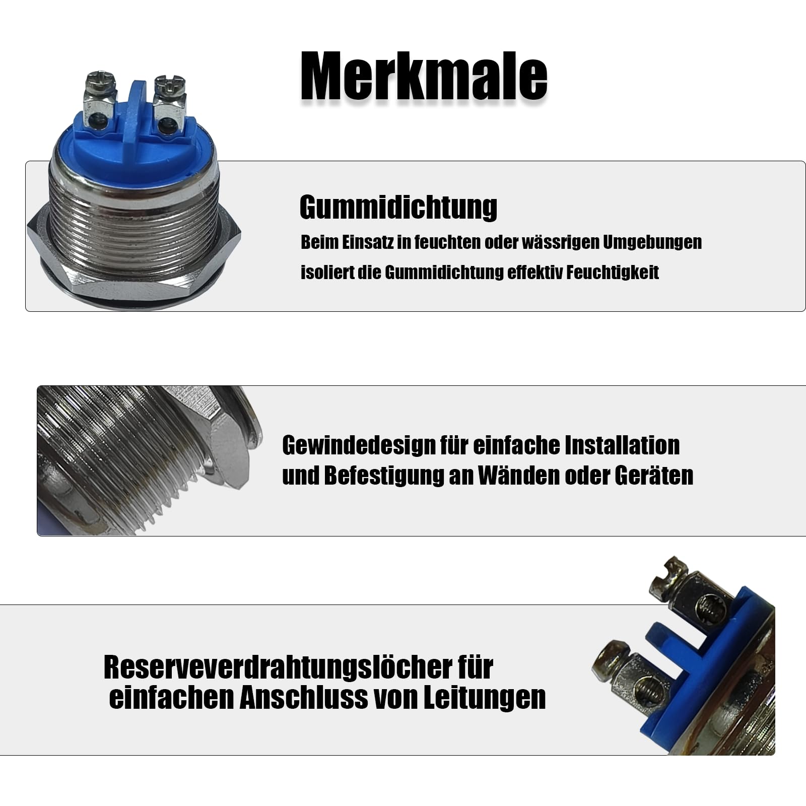 2 stuks 22 mm roestvrijstalen drukknoppen, IP67 waterdichte momentane