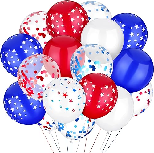 Boao 90 globos patrióticos del 4 de julio, globos de látex patrióticos para el Día de los Caídos de color rojo, blanco y azul, con estrella