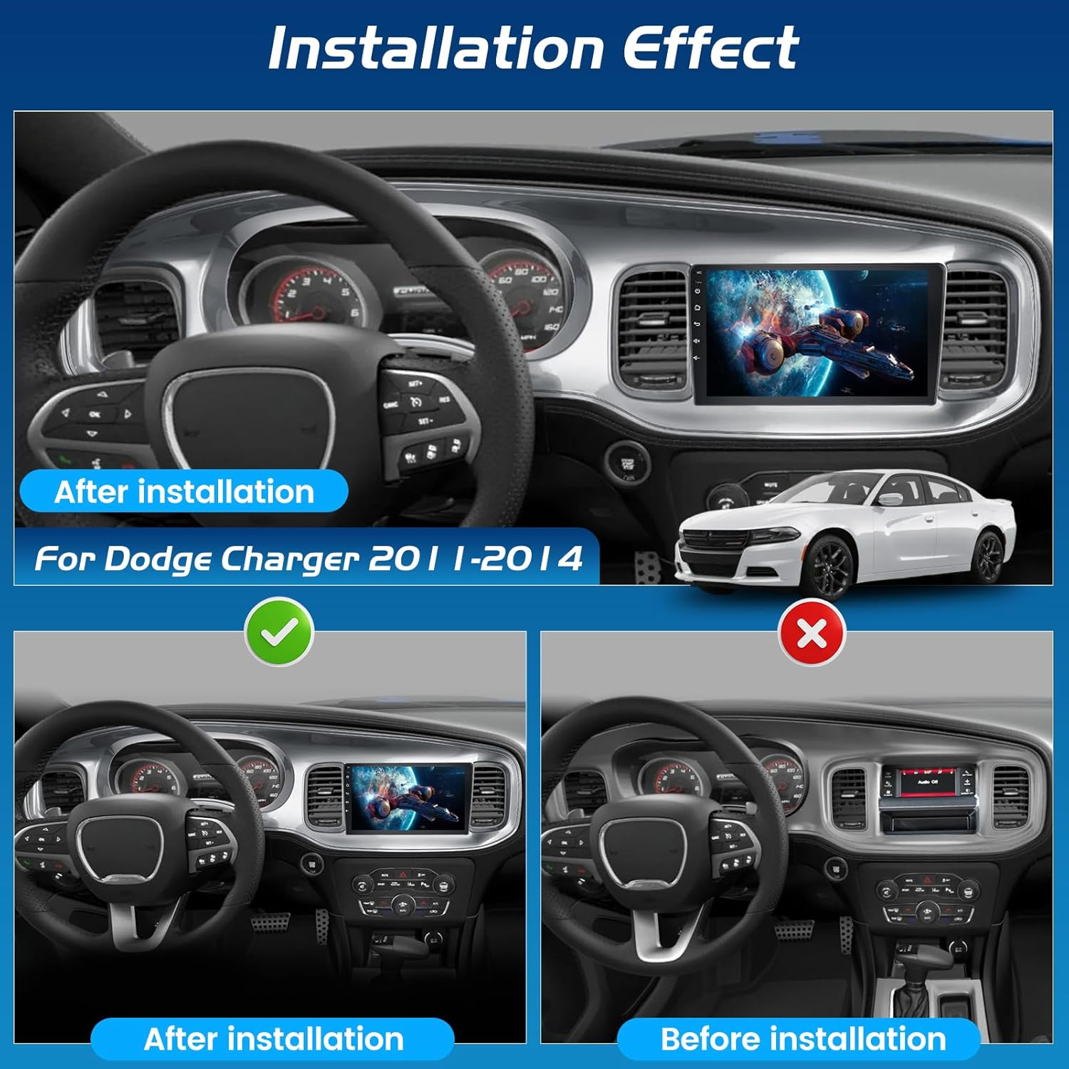 [4+64G] NHOPEEW for Dodge Charger Car Radio 2011-2014 - Wireless Carplay and Android Auto - 9 Inch Incell Touchscreen Android Car Stereo - GPS / 5GHz WiFi/EQ Audio/SWC/FM/RDS + AHD Backup Camera