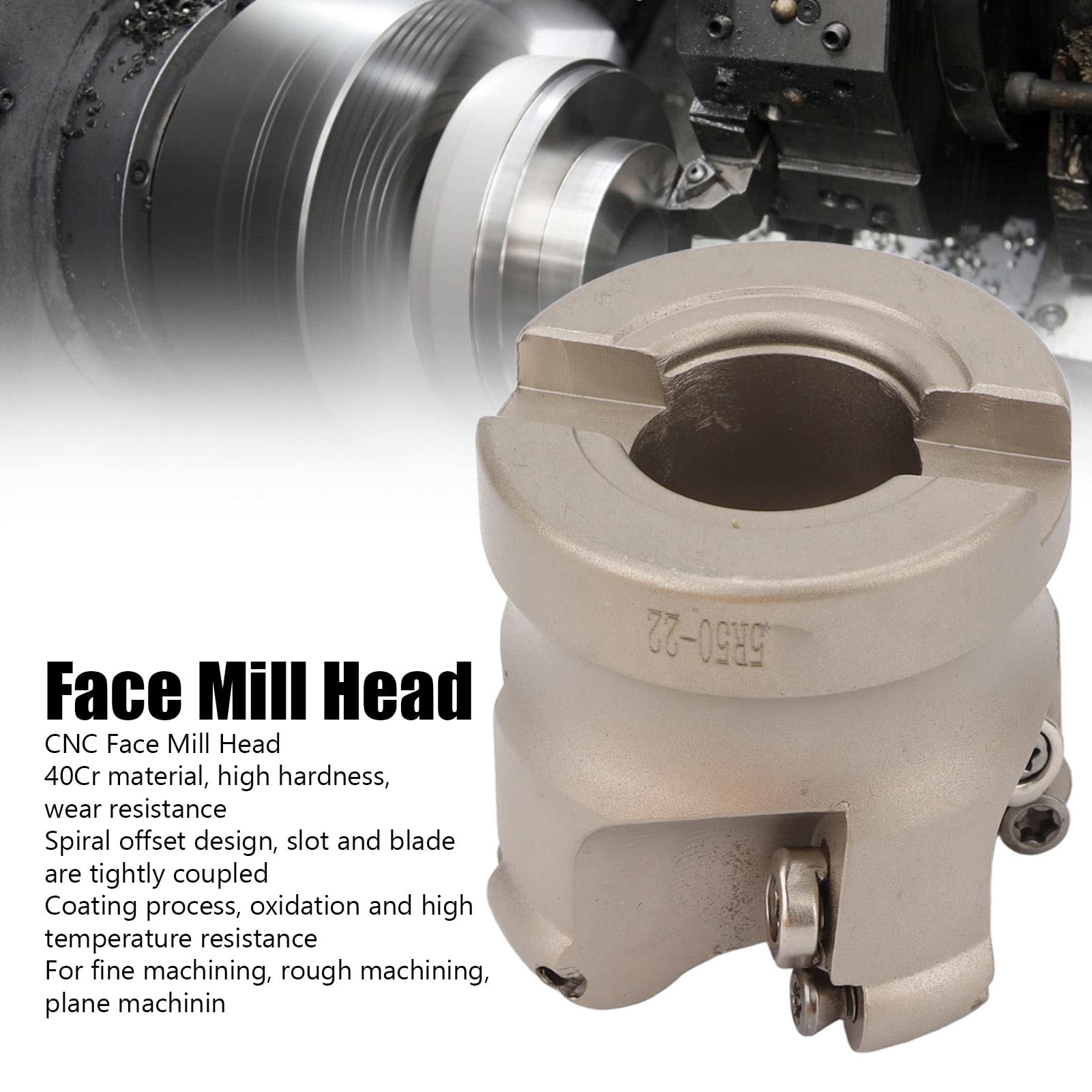 ANKROYU EMR 5R50 22 4 Flute Face Mill, 40cr Face Mill Head, High Hardness Head Spiral Offset Cnc Lathe Milling Cutter Tool for The Milling Machine