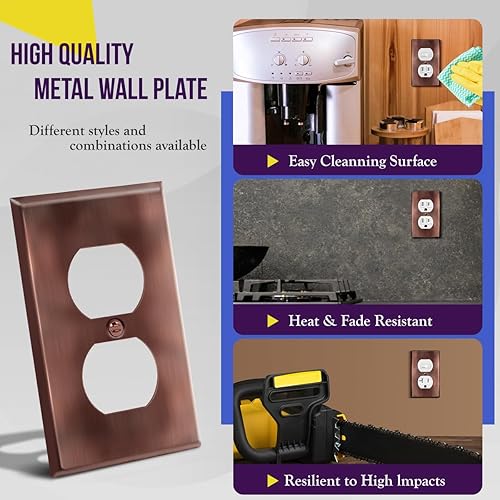 Miniatura 4 de ENERLITES Placa de pared de metal para receptáculo dúplex, tapa de salida de acero inoxidable, resistente a la corrosión, tamaño estándar de 1