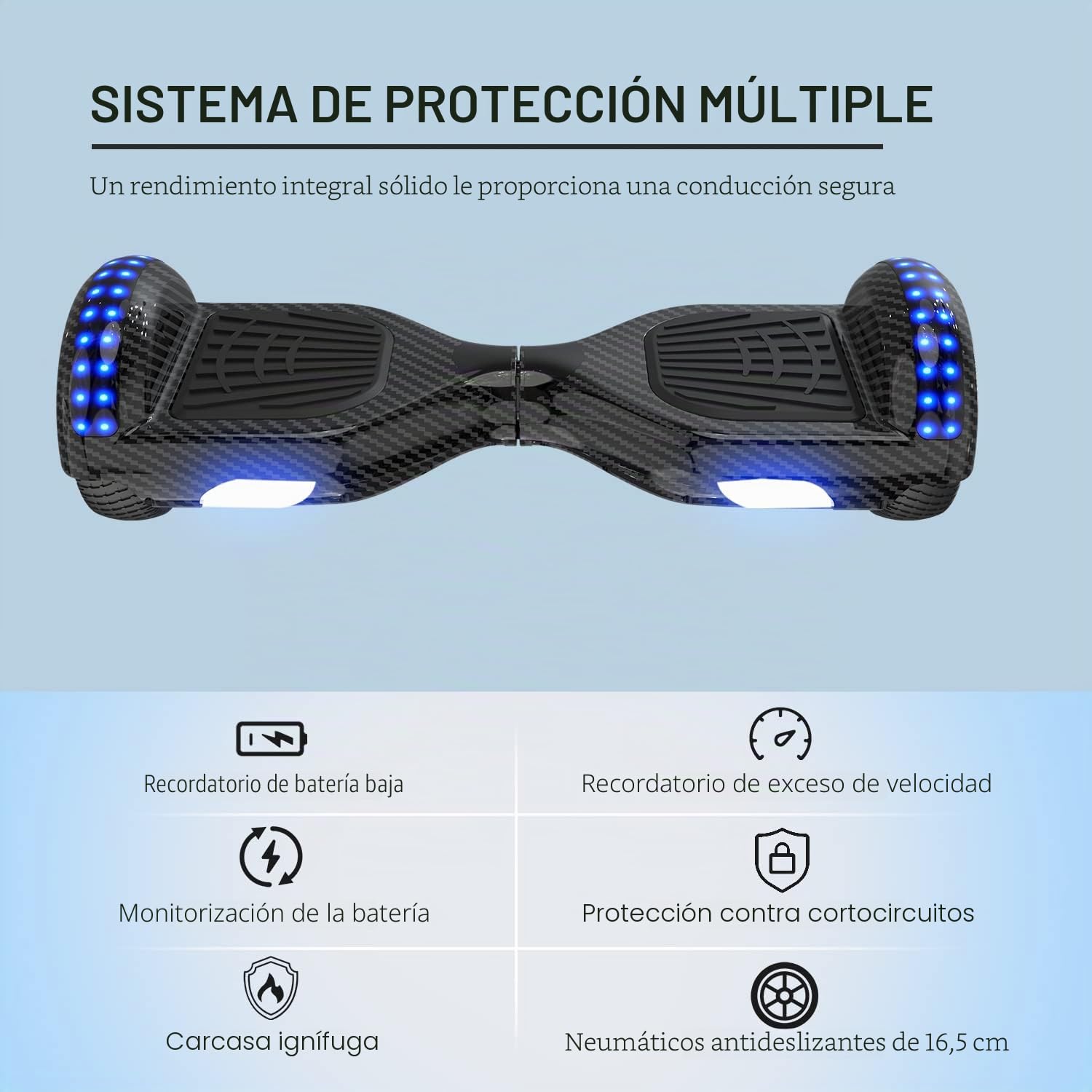 RCB Hoverboard 6.5" Overboard Hover Borad con LED Luces/Bluetooth Regalo para Adultos y Niños Monopatín Hoverboards, Regalo para niños