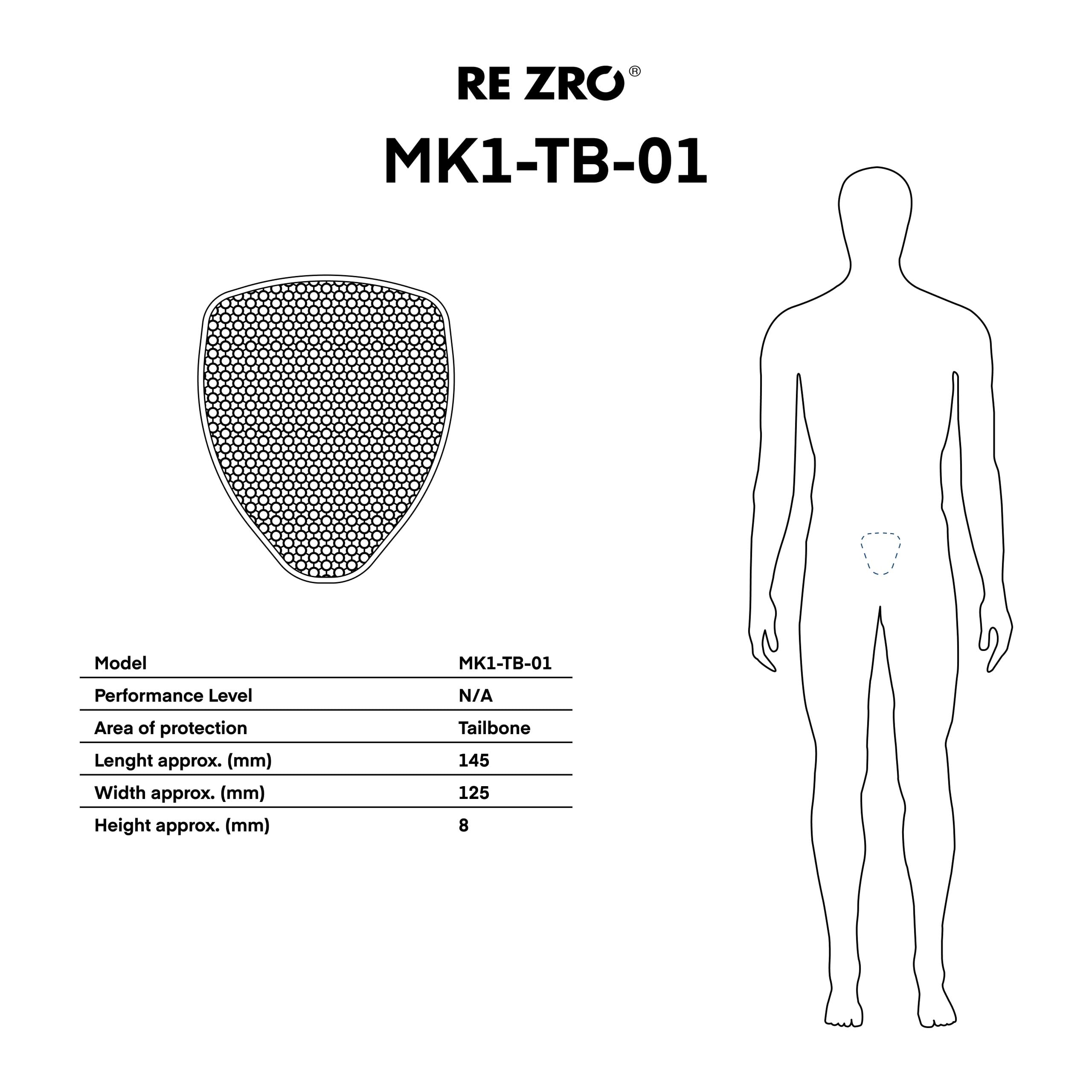 REBELHORN RE ZRO MK1-TB-01 Ochraniacz kości ogonowej do spodni motocyklowych | W spodniach motocyklowych wymagana jest kieszeń na ochraniacz | Ochraniacze CE