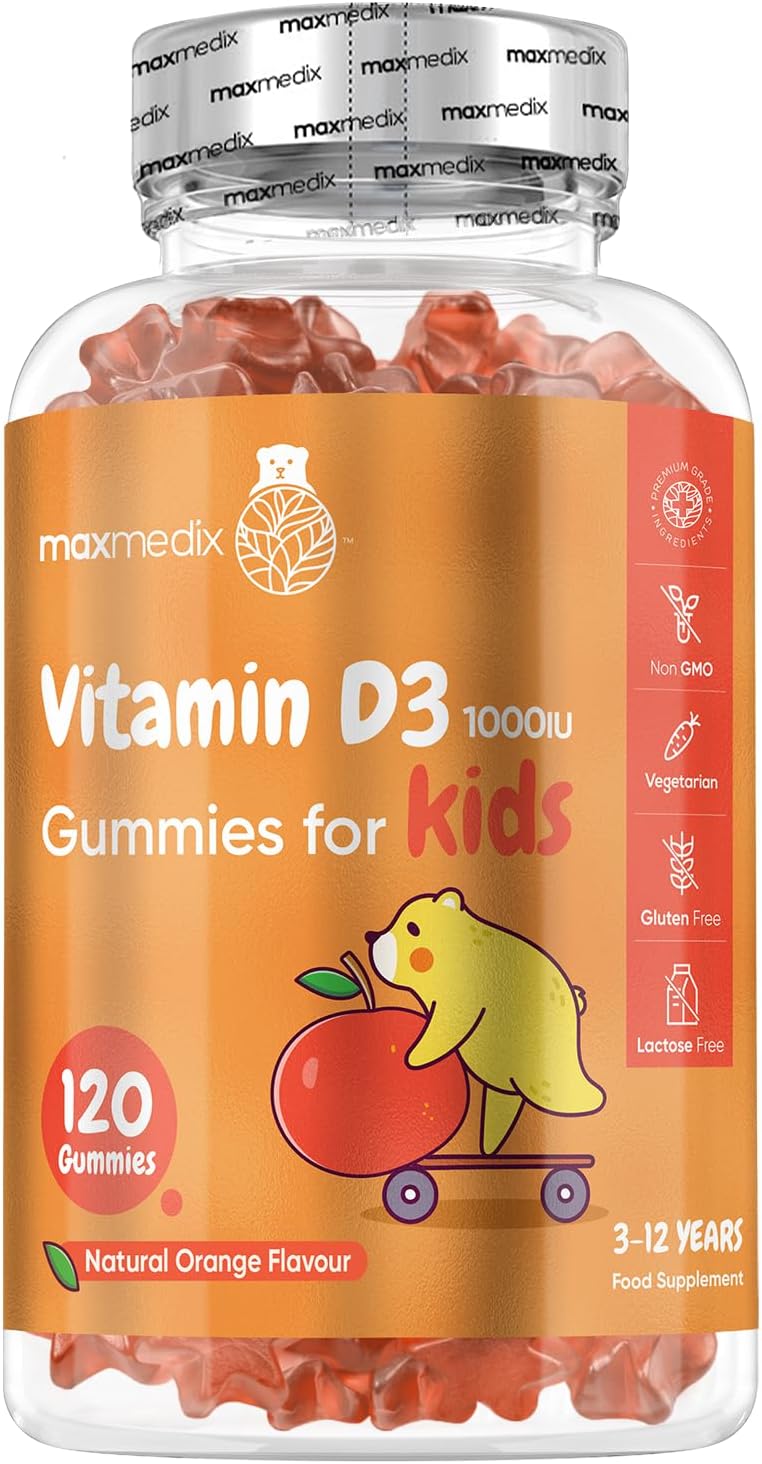 – Vitamin D for Kids 1000IU | 120 Tasty Gummies | 4 Months Supply | Natural Orange Flavour | 1 per Day | Vegetarian-Friendly, Non-GMO & Gluten-Free | Easy to Chew | Kids Vitamin D Gummies for 3-12 Years