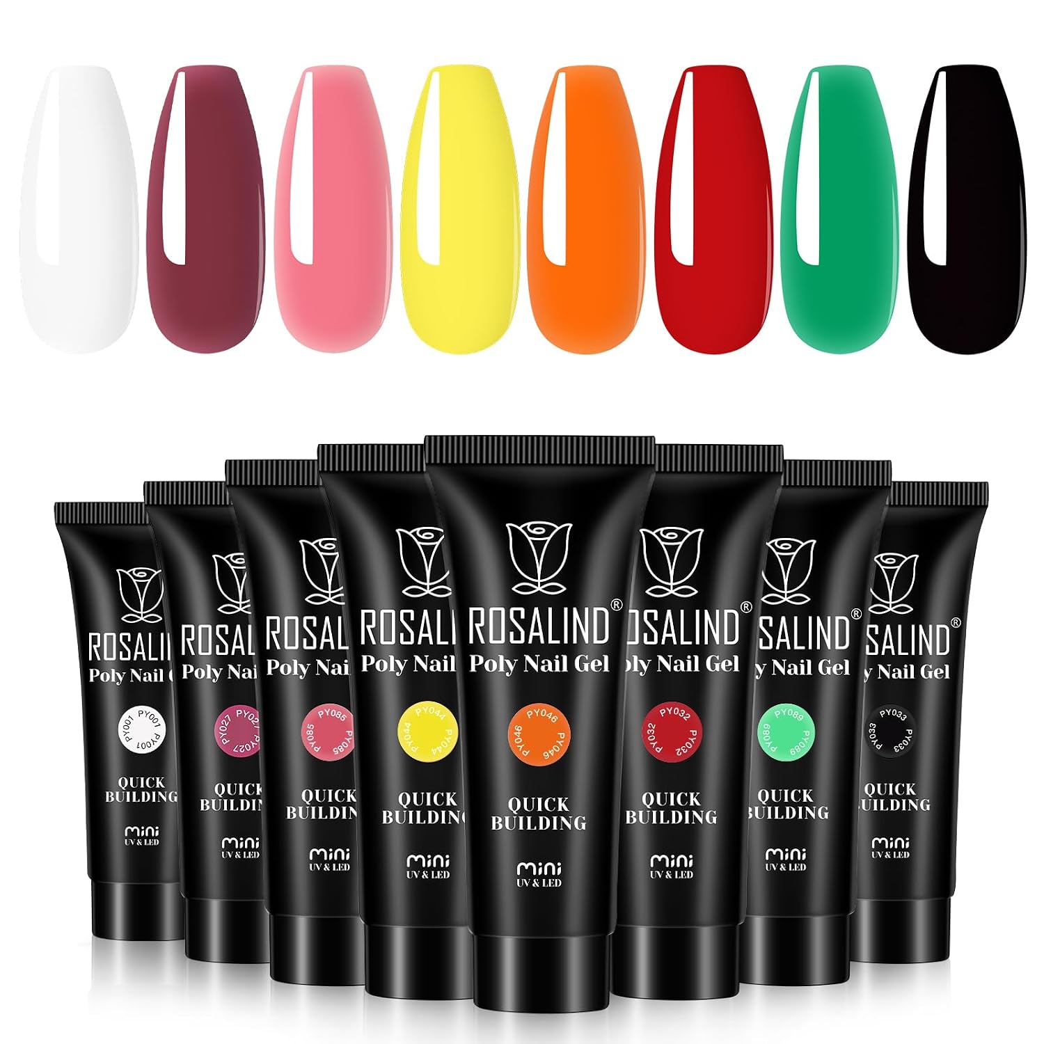 ROSALIND Poly Nail Gel Set, 8 Colors Neon Yellow Christmas, 0.34oz Per Tube