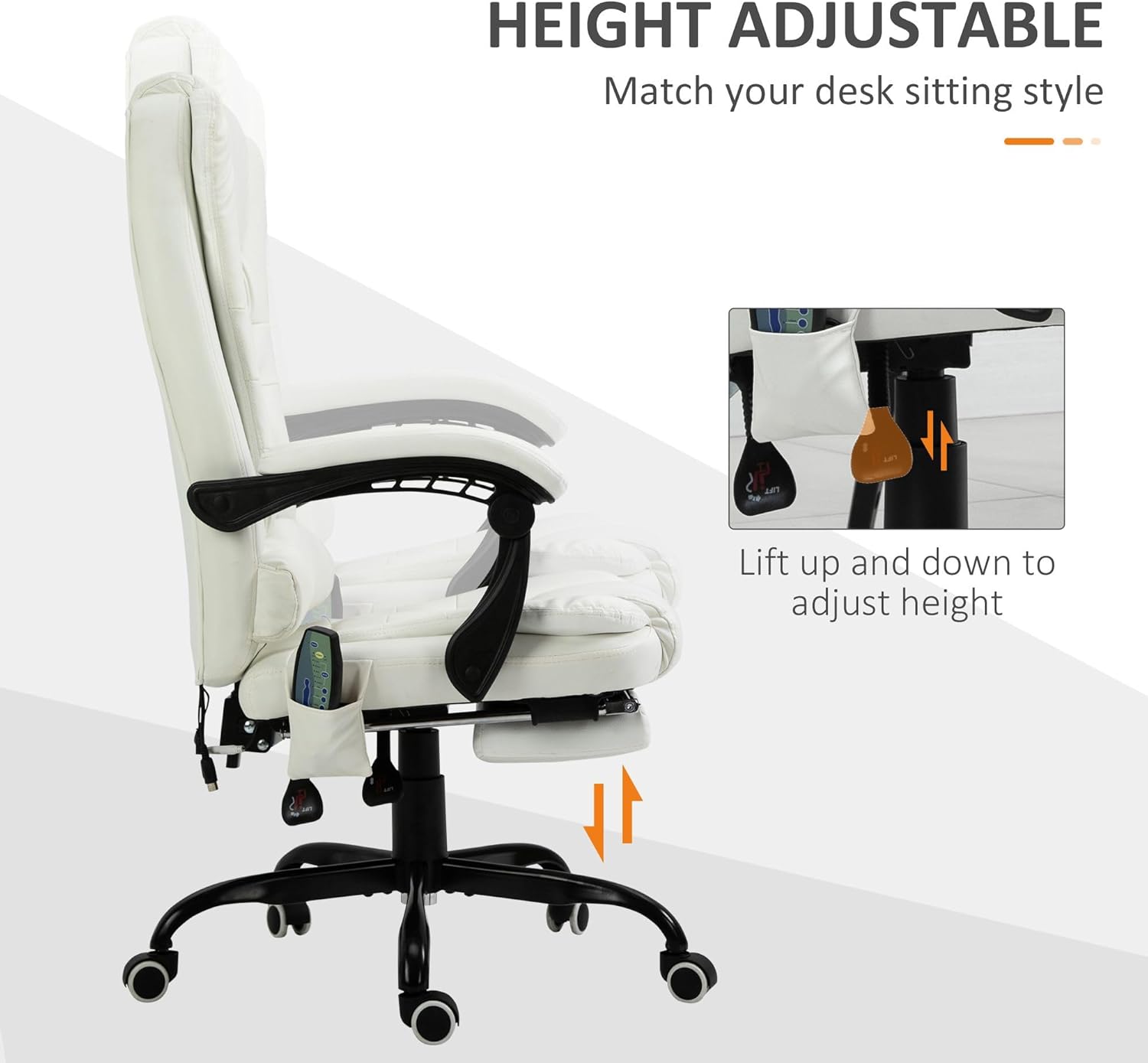 21x25in 245lb Premium Executive Ergonomic Fully Reclining High Back Office Chair Vibrating Massage Lumbar Support Almond White