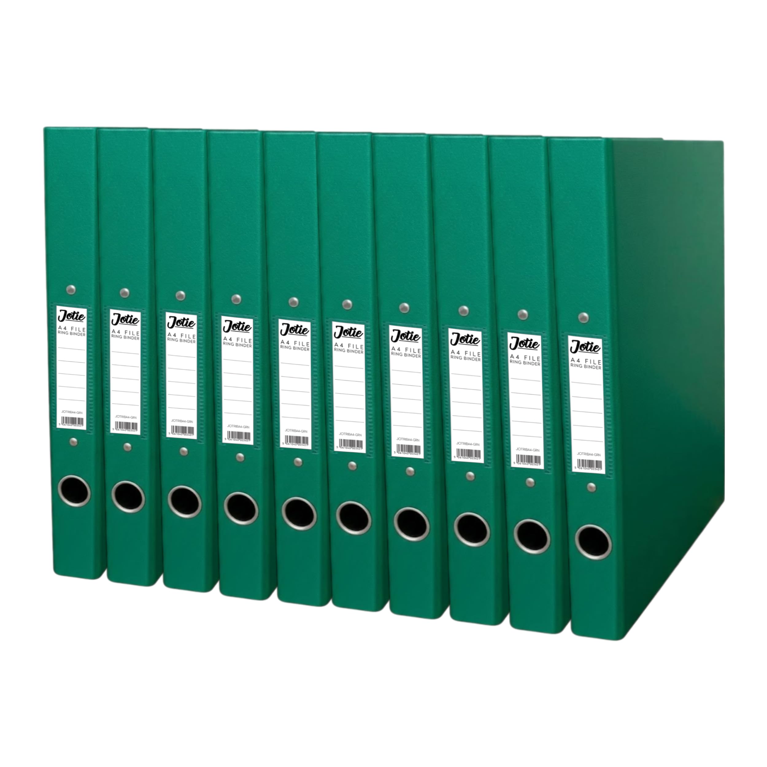 Jotie A4 Ring Binder Folder, Durable 2 Ring A4 Binder for Files & Documents, 40mm Spine, 250 Sheet Capacity, Thumb Hole & Spine Label, Office School File Storage, Green, Pack of 10