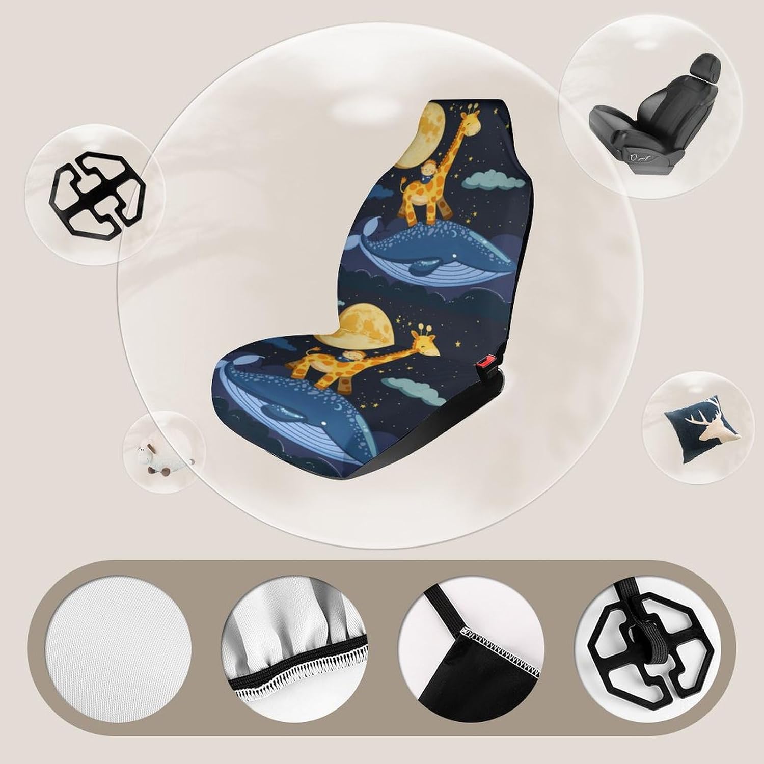 The Giraffe and The Whale Car Seat Covers Automotive Seat Covers Car Seat Protector Auto Front Seats Protector for Most Cars 1PCS