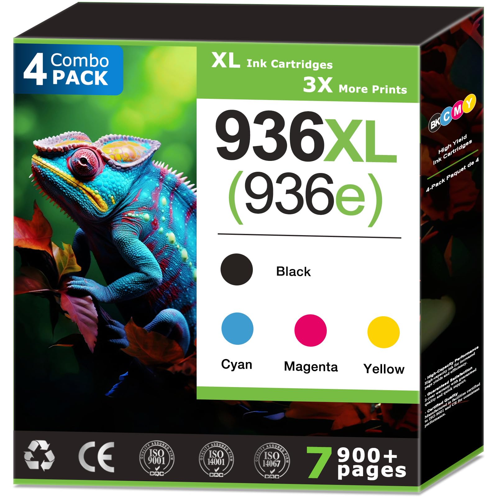 Photo 1 of 936XL 936e Ink Cartridges Replacement for HP 936 Ink Cartridges Combo Pack, Compatible with HP OfficeJet Pro 9122e 9125e 9128e 9730e 9110 Printer, 936xl Ink Black Color, Updated with V19.12.2 (4 Pack)