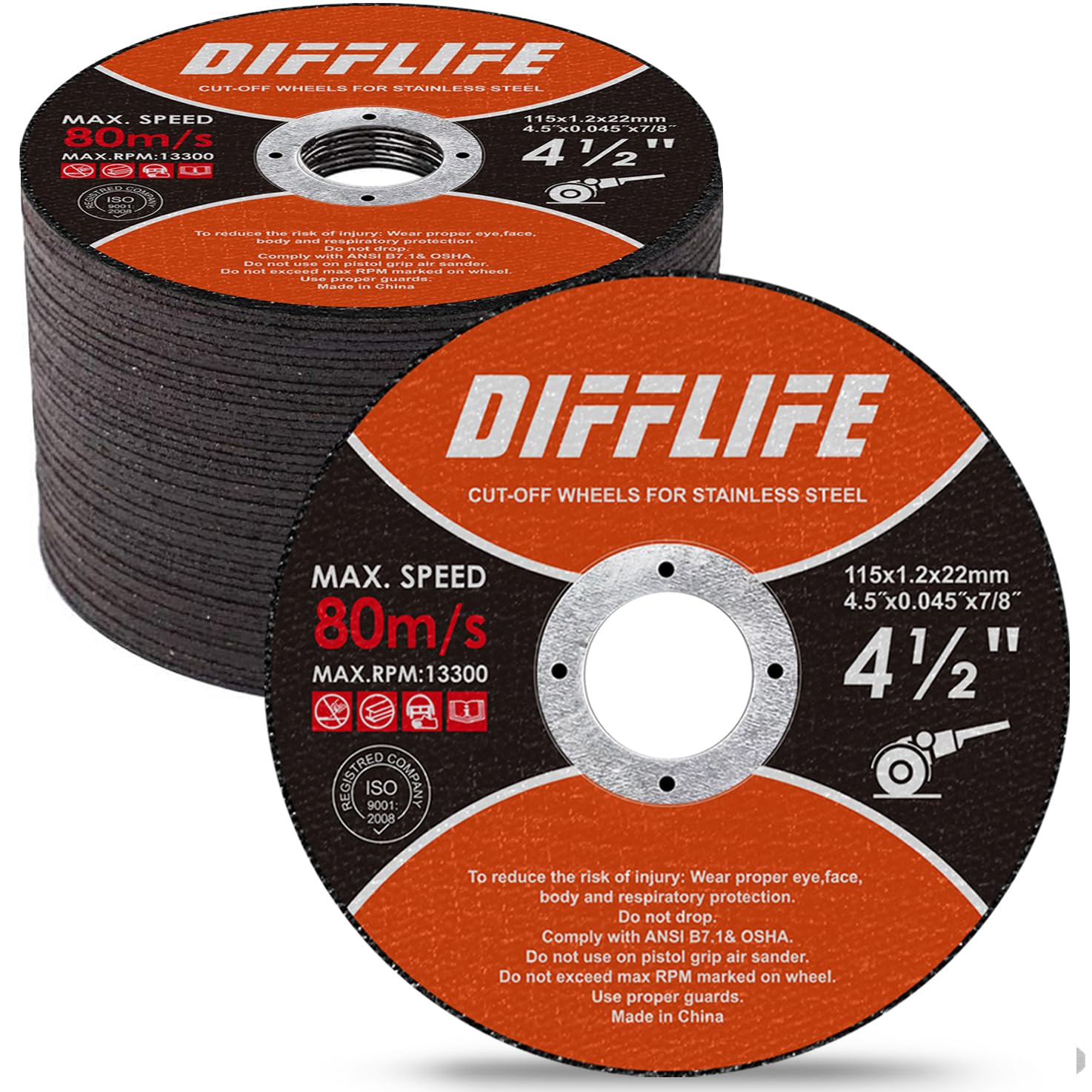 Cut-Off Wheels Cutting Wheel Disc 4-1/2"x3/64''x7/8'' Thin Metal Stainless Steel Cutting Cut Off Disc 50 Piece