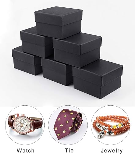 Miniatura 4 de Dedoot - Caja de regalo negra, paquete de 6 cajas de regalo cuadradas con tapas, 4.13 x 4.13 x 2.87 pulgadas, caja de regalo de papel kraft para