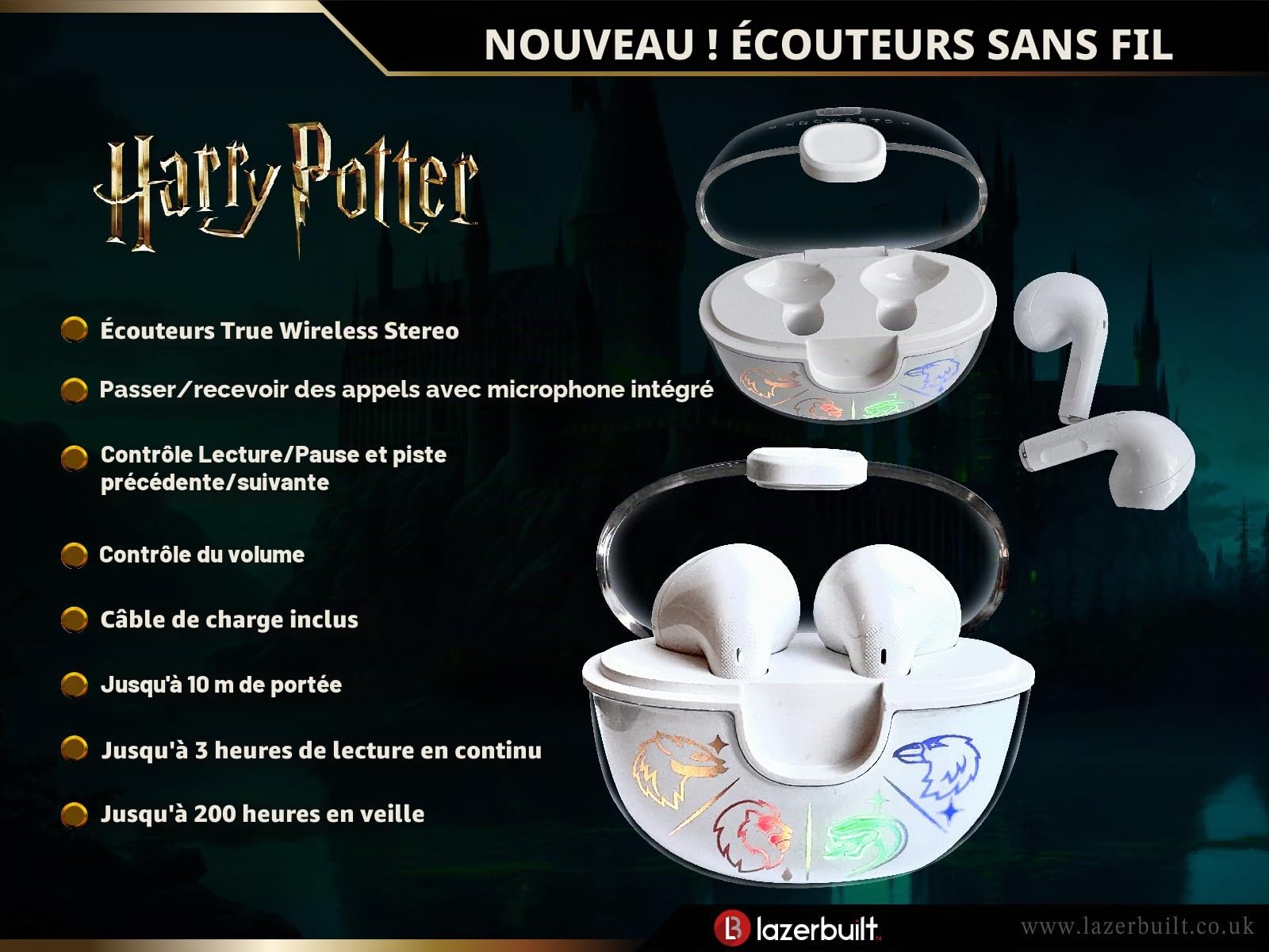 Harry Potter Écouteurs TWS Lumineux - Poudlard