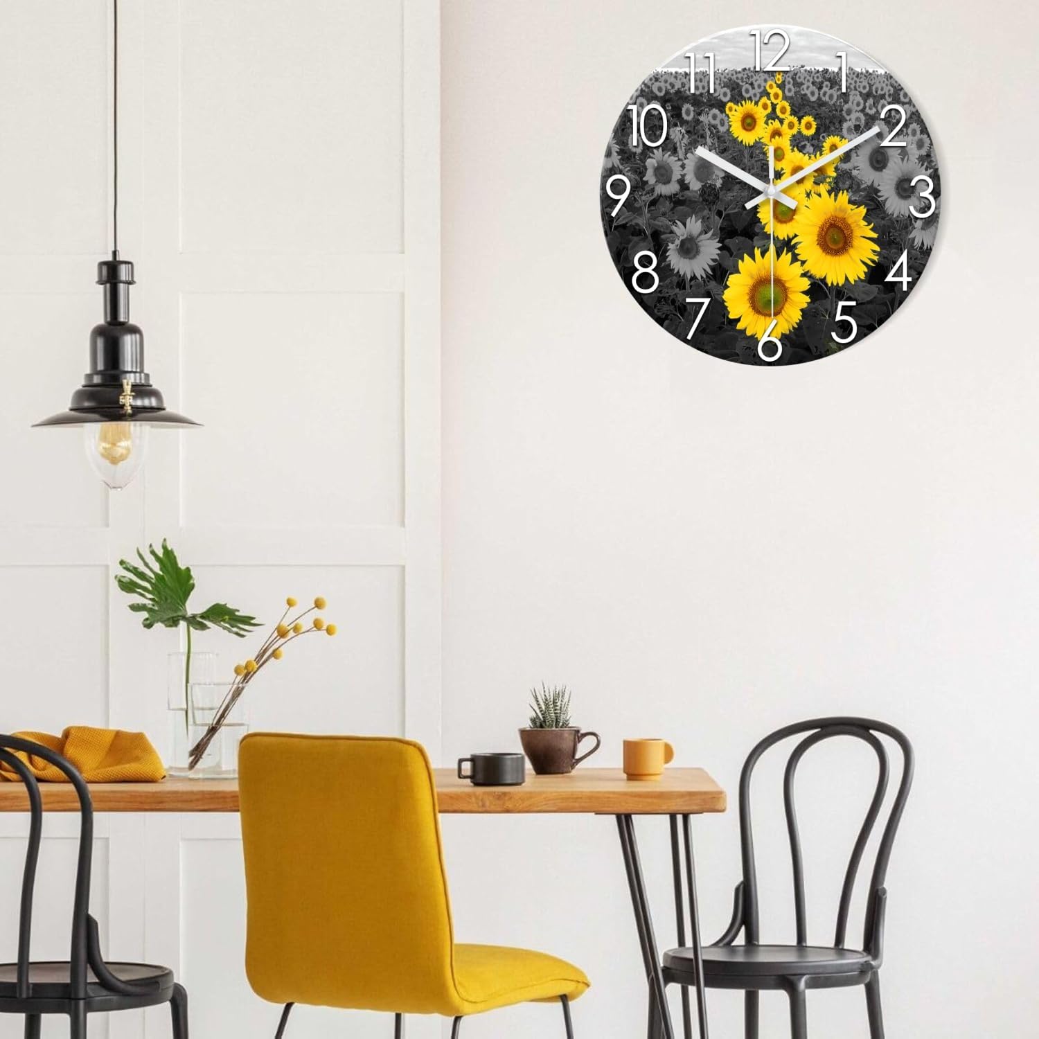 XFM Sunflower Kitchen Decor 14 Inch Silent Wall Clocks Battery Operated Decorative Yellow Flower Clock for Living Room Bathroom Home Office