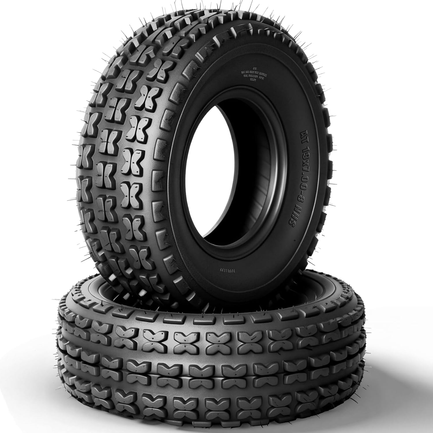 TRIBLE SIX 19x7-8 ATV UTV Tires,19x7x8 Mini Bike Tires, 4PR All-Terrain Mud & Trail Tire, Heavy Duty Tubeless, Non-Directional Tread, Set of 2