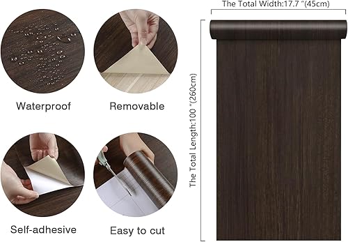 Miniatura 2 de Papel adhesivo de madera marrón, impermeable, para despegar y pegar, papel tapiz de madera sintética para paredes, papel de contacto de grano de