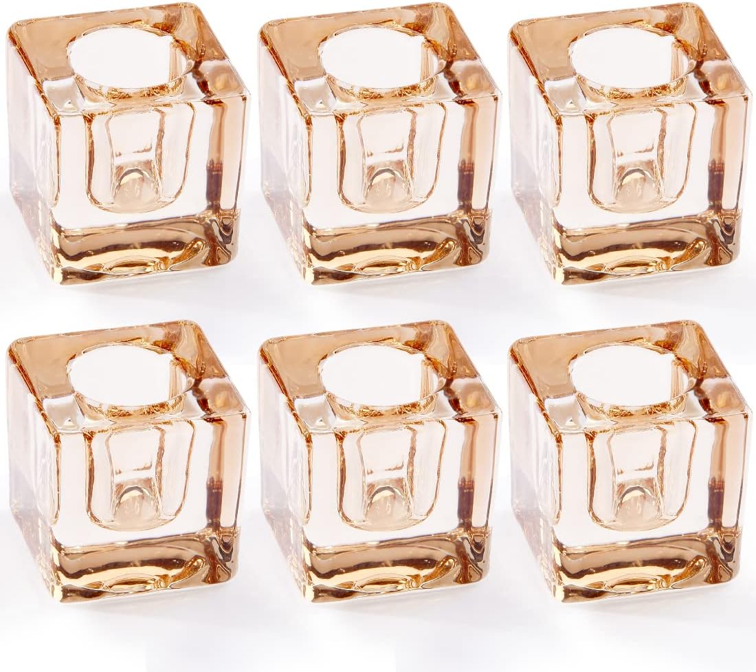 2PCS Square Glass Taper Candle Holders, Crystal Clear, Wedding & Dining