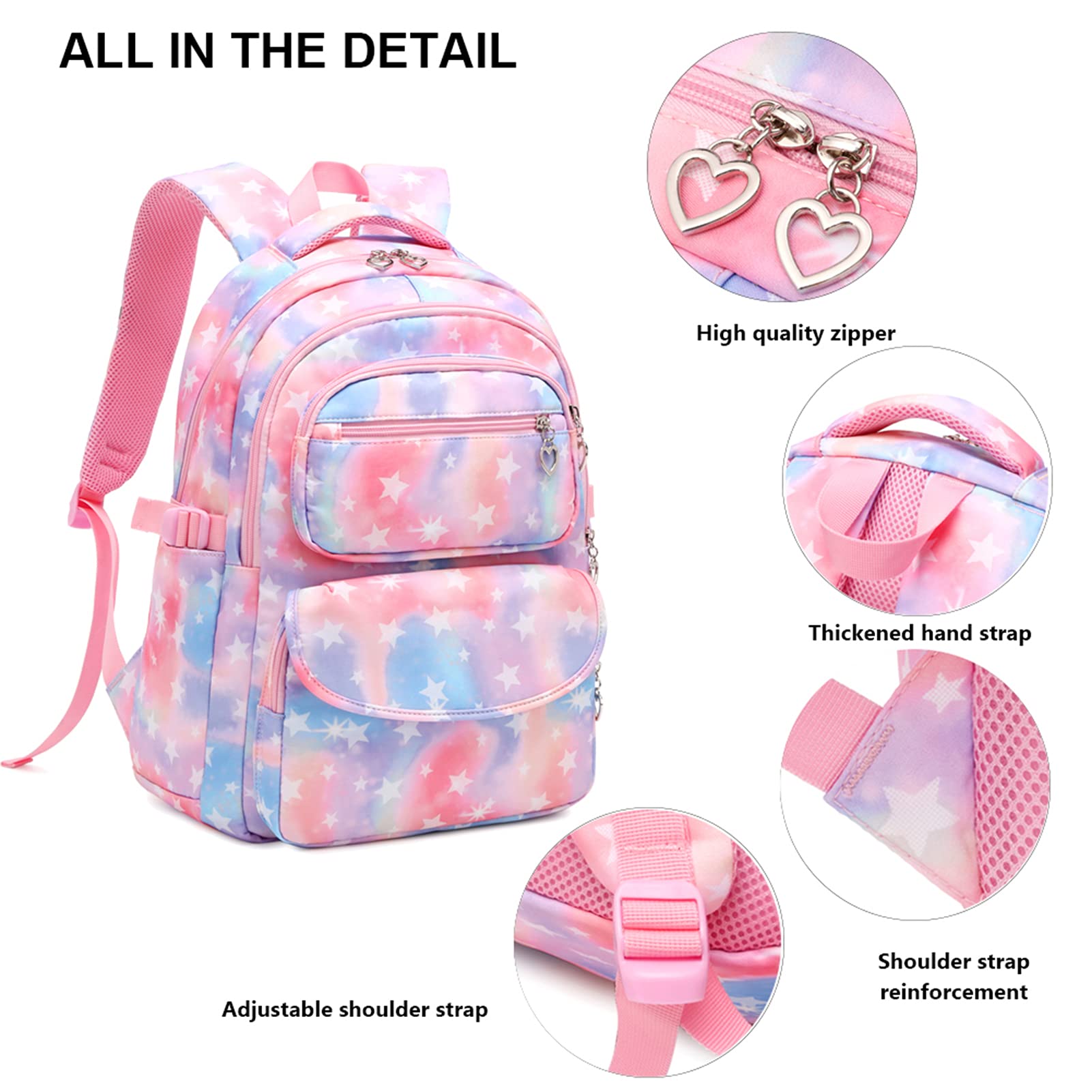 SIVENKE Zaino Scuola Media Elementare Zaini Scuola Ragazza 3 Pezzi con Borsa Termica Astucci Matite Zainetti Set per Bambini Adolescenti Zaini per Ragazze