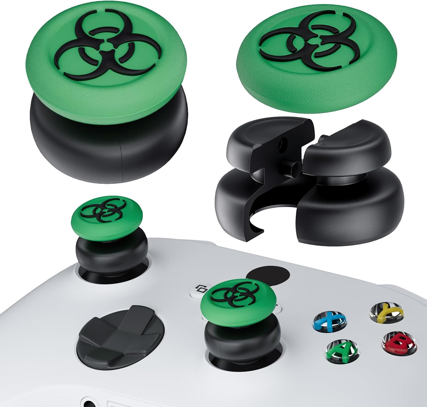 NO Falling Off Thumbstick Extender & Silicone Grip Cover 2 Sets for Xbox Series X/S & Xbox One S/X Controller(BH Green)