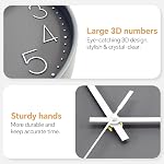 WISKALON 12 Inch Gray Wall Clock Silent Battery Operated Modern 3D Numerals Clocks, Decor for Bedroom Office Bathroom Kitchen Living Room