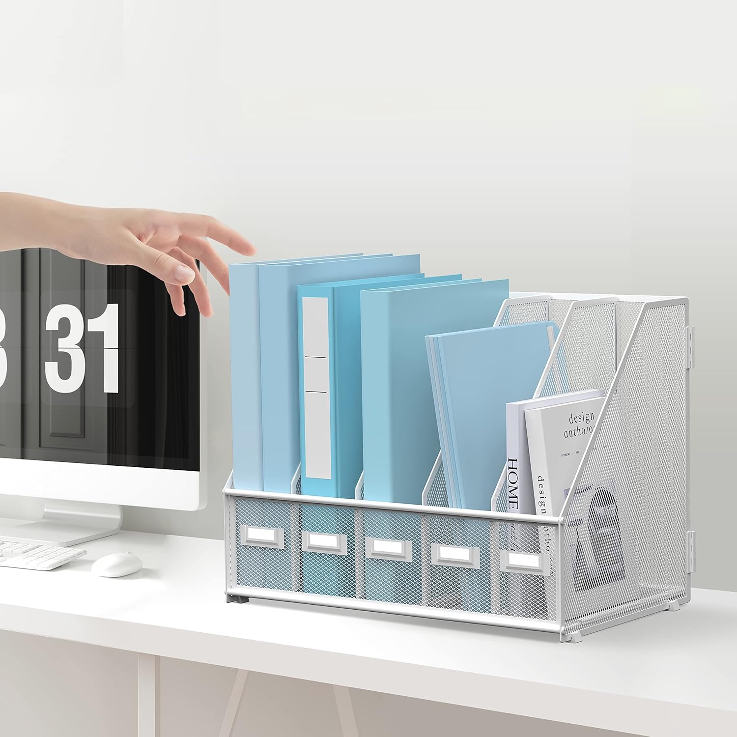 Organiseur de bureau en métal blanc 5 compartiments verticaux