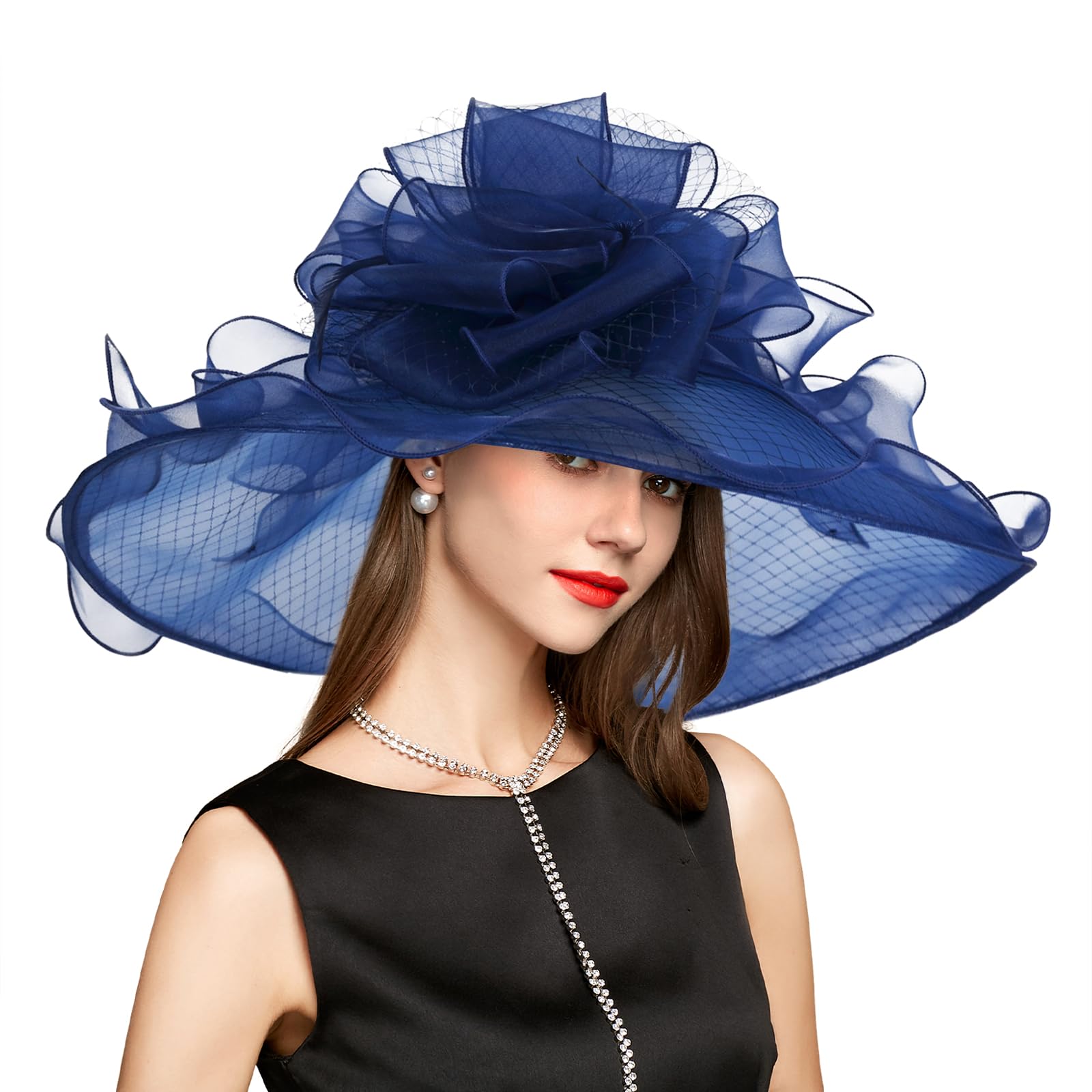 YIDINGCO 2025 Derby Hats for Women Girl Lady, Organza Church Wedding Funeral Kentucky Fascinator Hat Sun Hat