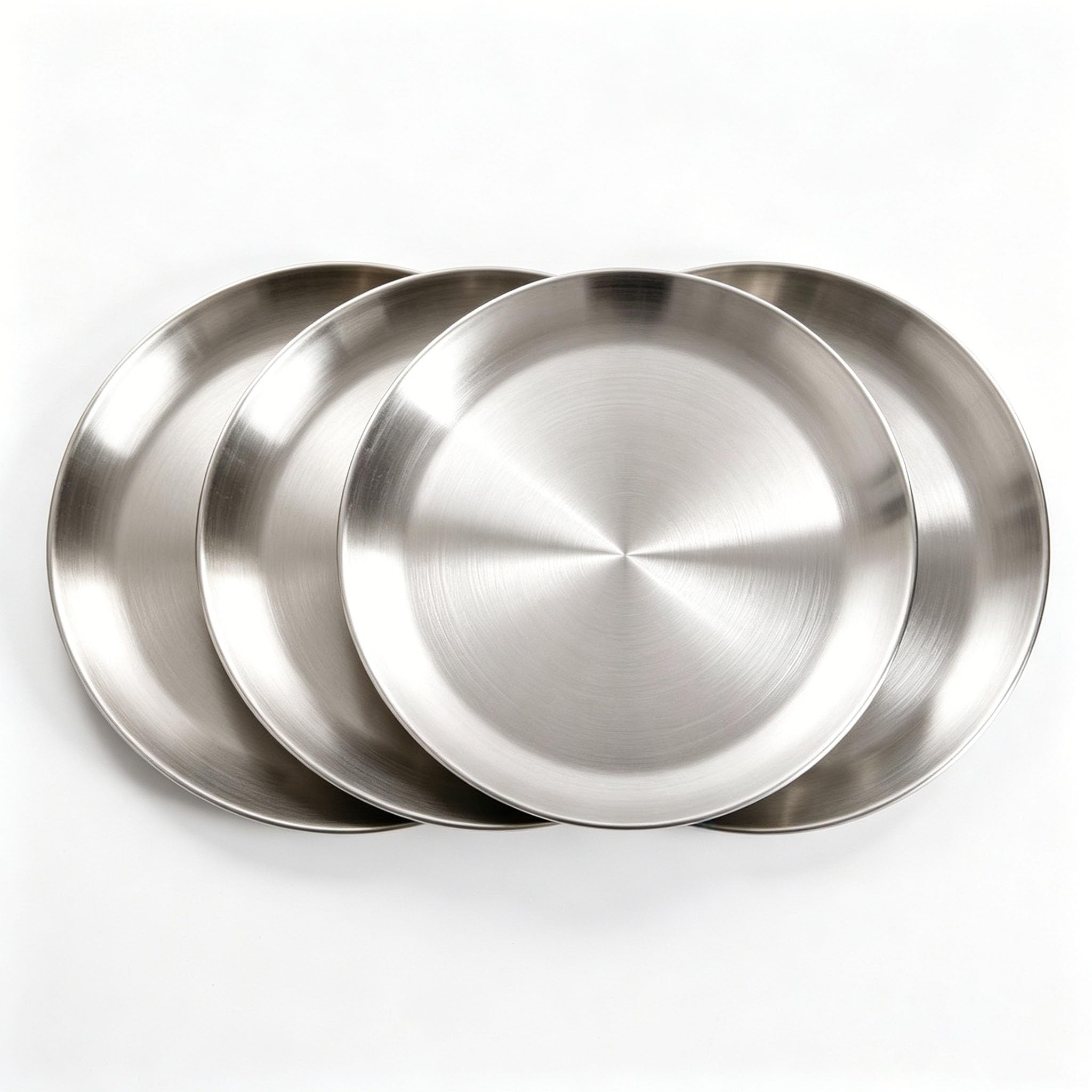 AHMistool 4Pcs Stainless Steel Dinner Plates, 17cm Round Stainless Steel Lightweight Dishes Plates Set for BBQ Picnics Party Camping Dishwasher Safe and Healthy (17cm)
