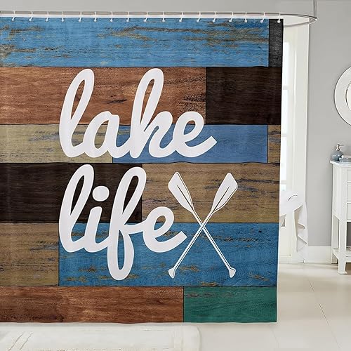 Vista 45 de Juego de cortinas de ducha con estampado de piel de vacuno retro, estilo vaquero occidental, decoración de baño de 72 x 84 pulgadas con ganchos