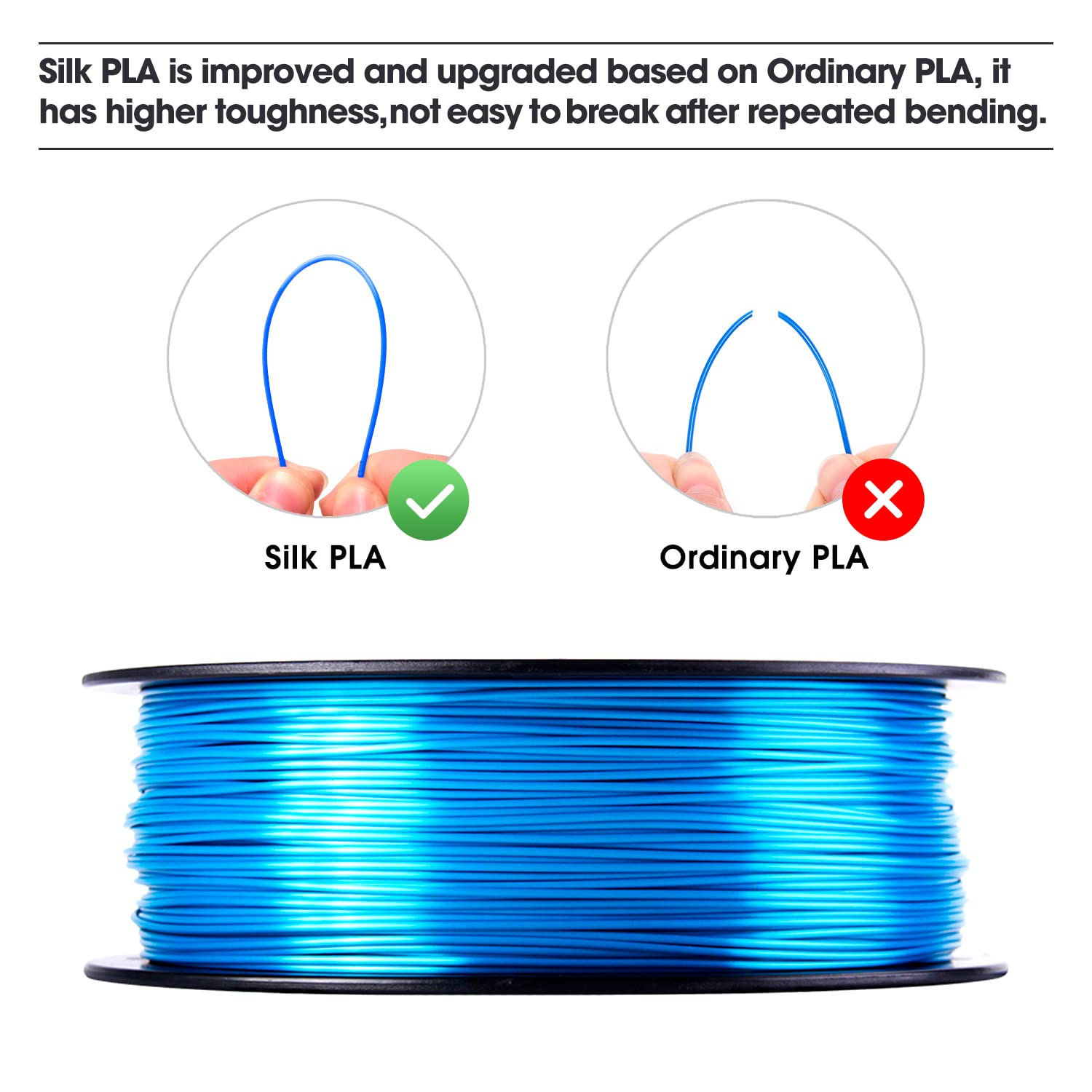 eSUN Filamento PLA Seta 1.75mm, Filamento PLA per Stampante 3D Lucido Serico, Precisione Dimensionale +/- 0.05mm, Bobina da 1KG (2.2 LBS) Filamento per Stampa 3D per Stampanti 3D, Seta Ciano