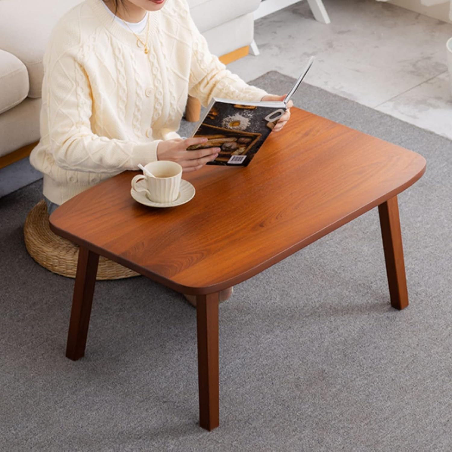 Solid Sheesham Wooden Tables Coffee Table Solid Wood Tatami Coffee Table Bay Window Small Table Indoor Mini Balcony Floor Table and Safe Rounded Edges (60x40x30cm)