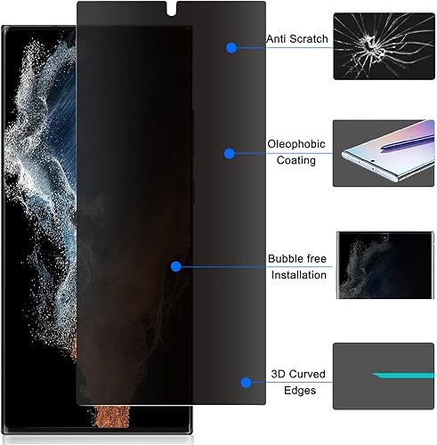 Miniatura 2 de Protector de pantalla de privacidad para Galaxy S22 Ultra, compatible con fundas, compatible con desbloqueo de huellas dactilares, película suave