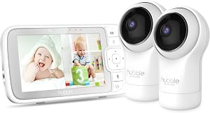 Hubble Connected Nursery View Pro Twin Local Baby Monitor with Large 5-inch Parent Unit Viewer, Split-Screen, Preloaded Soothing Sounds, White