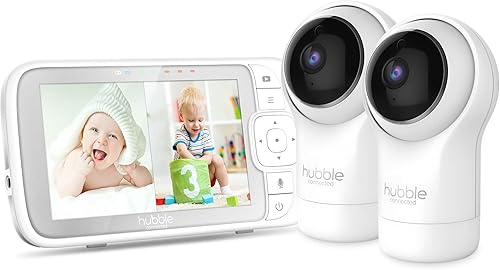 Hubble View Pro Twin - Monitor de video para bebés de 5 pulgadas con cámara y audio, monitor de bebé NightVision con 2 cámaras de pantalla dividida
