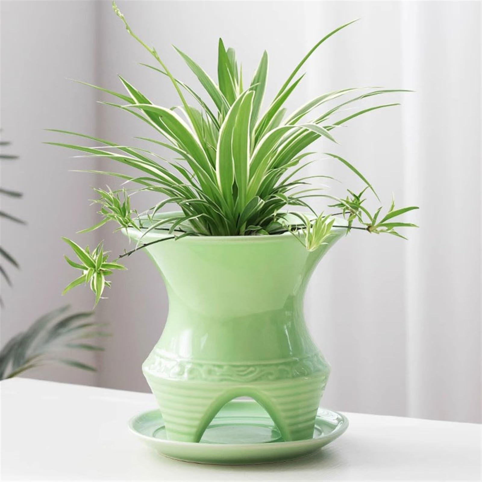 Pot de Fleur Pots de Fleurs Succulents en céramique Simples, for Usage Domestique, orchidées suspendues Respirantes, Plantes Vertes, Pot de Grand Calibre Cache Pot ceramique(Blue with Tray)