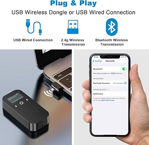 Miniatura 7 de Escáner de código de barras Bluetooth portátil 1D USB Lector de códigos de barras 3 en 1 Bluetooth y USB con cable y lector de código de barras