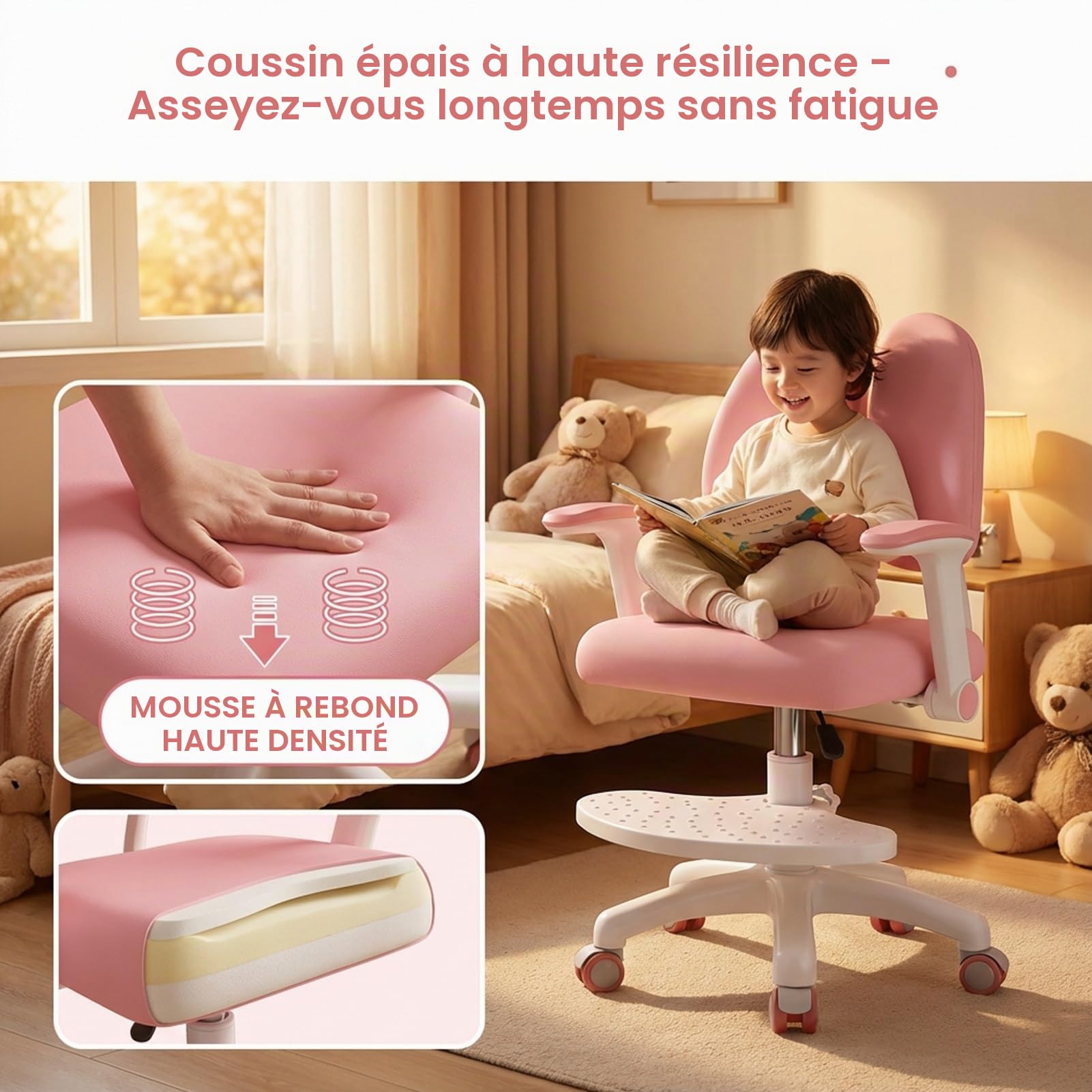 Chaise de bureau améliorée pour enfants, chaise d'ordinateur réglable pour enfants, chaise d'étude réglable en hauteur avec roues à 360 degrés, siège ergonomique pour enfants, double soutien dorsal