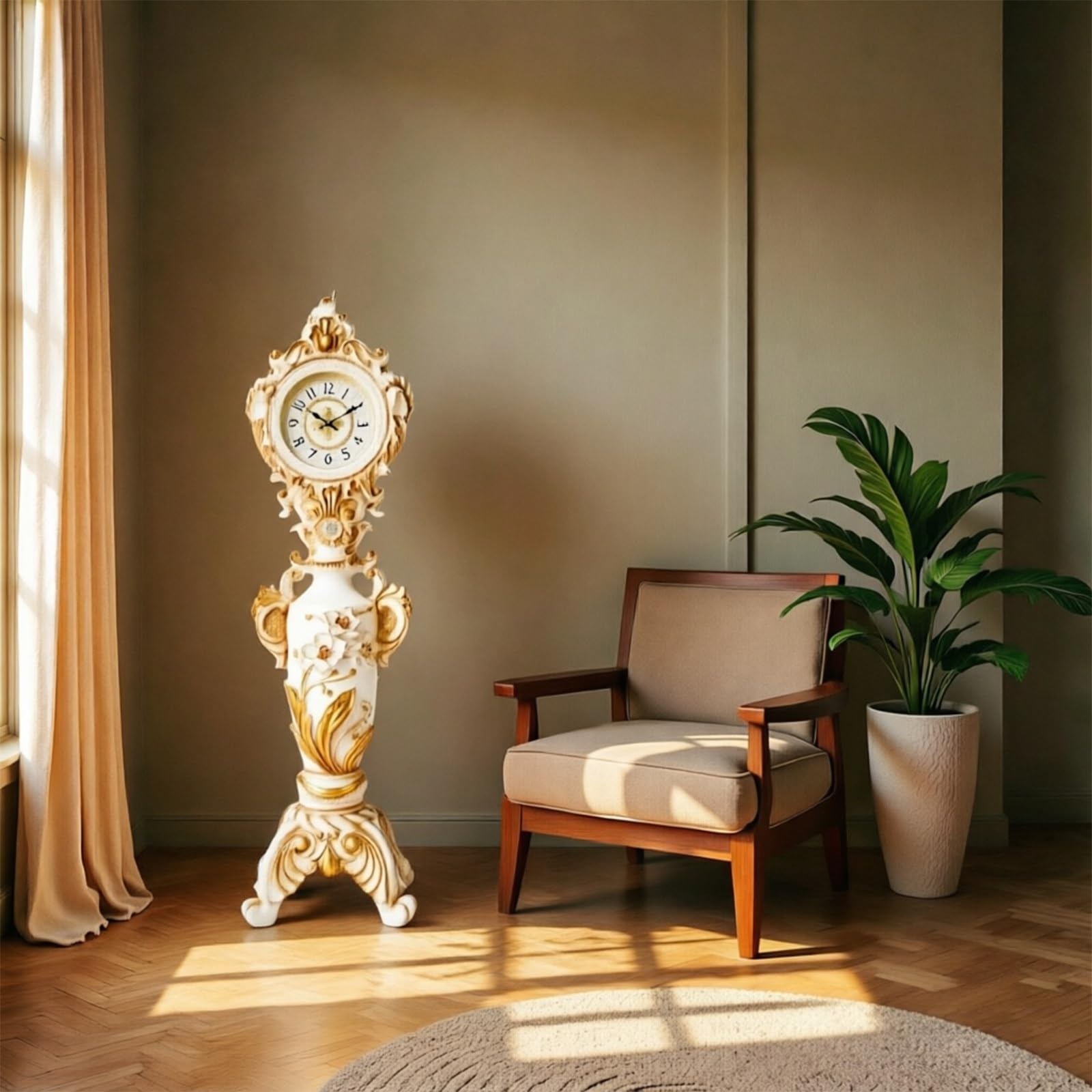 Reloj de pie Reloj de Piso con Movimiento Cuarzo Silencioso Estilo Europeo